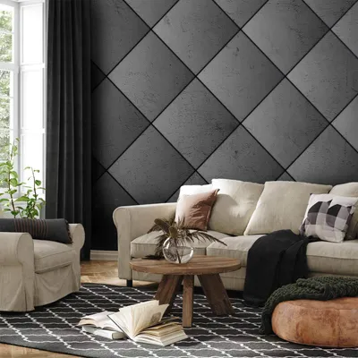 Produktbild von Vlies Fototapete - Grey symmetry - geometric pattern in concrete pattern with black joints 150x105 cm Muster f-A-10033-a-a