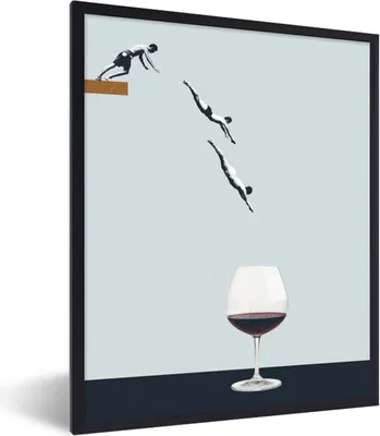 Produktbild von MuchoWow® Gerahmtes Poster Weinglas - Männer - Vintage 60x80 cm - Poster mit Schwarzem Bilderrahmen Wandposter Rahmen Foto Bilder - Premium - Wanddeko Wohnzimmer