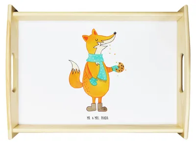 Produktbild von Mr. & Mrs. Panda sofatablett Fuchs Keks - Weiß - Geschenk, Plätzchen, Weihnachten, Bett-Tablett, Servierplatte Holz, Weihnachtlich, Winter, Liebe, kaffeetablett, Frieren
