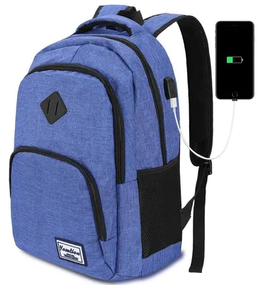 Image de Sac à dos pour homme et femme, couleur bleue, compartiment pour ordinateur portable 17,3 pouces, port USB, 30 litres, étanche