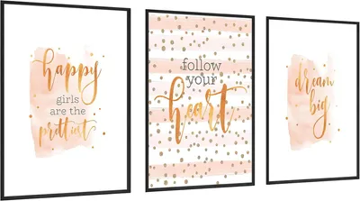 Productafbeelding van Canvas wanddecoratieset, 3-delig, 20x30 cm, met inspirerende citaten voor tienerslaapkamers
