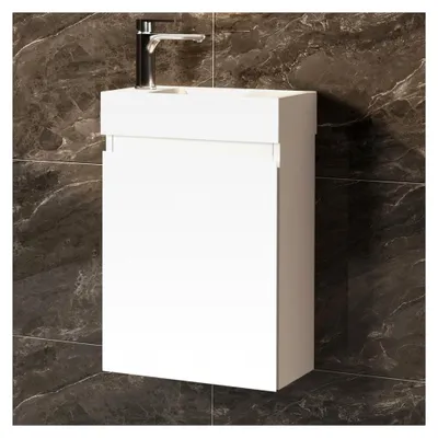 Produktbild von Waschtisch mit Unterschrank 40 cm - Badmöbel Set mit Waschbecken, vormontierter Waschbeckenunterschrank für Bäder und Gäste-WCs (Mattweiß)