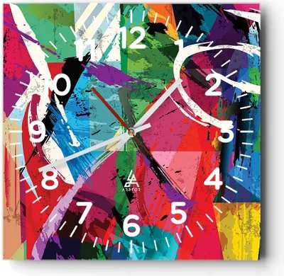 Produktbild von Wanduhr - Quadrat - Glasuhr - Abstraktion modern - 30x30cm - Schleichendes Uhrwerk - Lautlos - zum Aufhängen bereit - Dekoration Modern - Wanddekoration aus Glas - C4AC30x30-3635