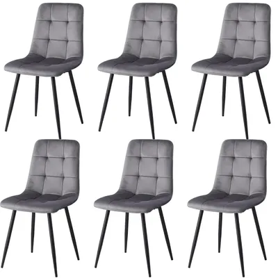 Immagine prodotto di Sedie da pranzo - Set da 6 - Sedie da cucina - Seduta imbottita - Rivestimento in tessuto - Struttura in metallo - Design moderno - Grigio
