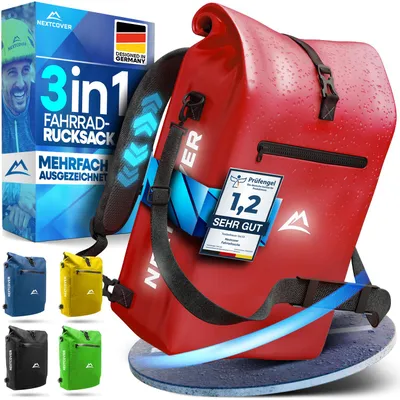 Produktbild von Nextcover® NEU 3in1 Fahrradtasche für Gepäckträger [Aquashield] - Gepäckträgertasche, Rucksack und Umhängetasche 25 Liter I Fahrrad Tasche wasserdicht