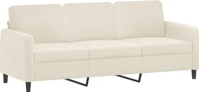 A cream-colored three-seater sofa is shown from the front against a white background.