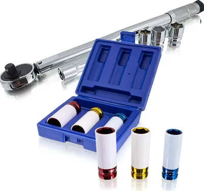 Produktbild von Bituxx Drehmomentschlüssel Set 8tlg, Felgennüsse Verlängerung Felgenschutznüsse Schwarz Blau MS-17058