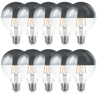 Produktbild von 10 x LED Filament Globe G95 6W = 60W E27 Kopfspiegel silber 680lm extra warmweiß 2200K Retro