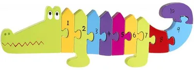 Image de Puzzle crocodile en bois les chiffres 30 cm 11 pieces - jeu educatif