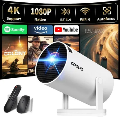 Immagine prodotto di Coolid C2 Mini Beamer, proiettore portatile 4K/1080P, 5G WiFi 6, BT 5.4, Auto-Keystone, ruotabile a 180°, bianco