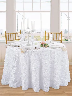 Runde Tischdecke mit Rosetten, 228 cm, weiß, für Hochzeiten