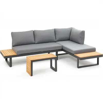 Produktbild von Greemotion Loungeset Samara, Schwarz, Grau, Holz, Aluminium, Polyester, 4 Sitz(e), 40,5 cm, 70 cm, 35 cm