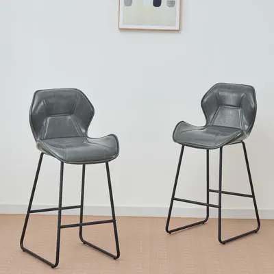 Produktbild von 2er-Set Barhocker, Kunstleder, Rückenlehne, Metallgestell, Fußstütze
