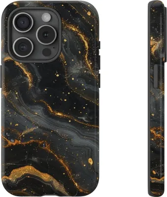 Produktbild von Schwarzes Marmor-Design mit goldenen Akzenten – Hülle Kompatibel mit iPhone 15 Pro
