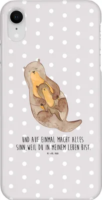 Produktbild von Mr. & Mrs. Panda Iphone XR Handyhülle Otter Kind - Grau Pastell - Geschenk, Handy Case, Seeotter, Baby, Sohn, Mama, Premium Kunststoff, Familie