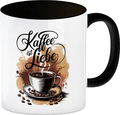 Produktbild von Kaffee ist Liebe Kaffeebecher in schwarz für Kaffeeliebhaber