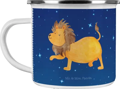 Produktbild von Mr. & Mrs. Panda Emaille Tasse Sternzeichen Löwe - Sternenhimmel Blau - Geschenk, König Der Tiere, Kaffeepott, Campingbecher, Geburtstag Juli, August, becher, Teetasse