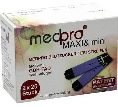 Productafbeelding van medpro® MAXI & mini bloedsuiker teststrips, 2 x 25 stuks