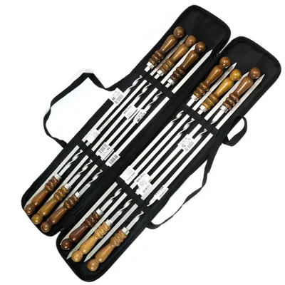 Produktbild von Set aus 12 Schaschlikspießen mit Tasche Schampura Grillspieße aus Edelstahl Fleischspieße BBQ Lagerfeuer Spieße