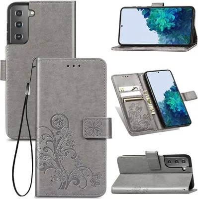 Produktbild von König Design Hülle kompatibel mit Samsung Galaxy S21 Kunstleder Handyhülle - Handy Case Grau