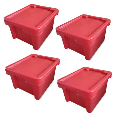 Produktbild von 4er Set Drehstapelbox Multibox Lagerbox Aufbewahrung Kiste Farbe rot 20 L mit Deckel