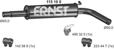 Produktbild von ERNST 115100 Mittelschalldämpfer Schalldämpfer für VW POLO (9N) für SKODA Fabia II Schrägheck (542) Fabia II Combi (545) für SEAT Ibiza III Schrägheck