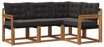 Image de vidaXL Ensemble de canapés d'extérieur avec coussins 4 pièces Naturel et Noir