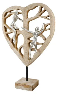 Productafbeelding van Gilde sculptuur, hart, "hartboom", klimmotief, aluminium, mangohout, natuurlijke kleuren, verpakking met 2 stuks, lengte 10 cm, breedte 31,5 cm, hoogte 47 cm. Artikelnummer: 55595, EAN: 4063387555958