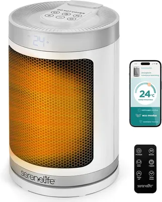 Immagine prodotto di Riscaldatore portatile da 1500W, riscaldamento elettrico con termostato, telecomando e timer a 12 ore