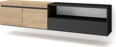 Immagine prodotto di COZY Mobile TV Soggiorno, 200x35x45cm, Per TV fino a 80, da appendere, Rovere e Nero