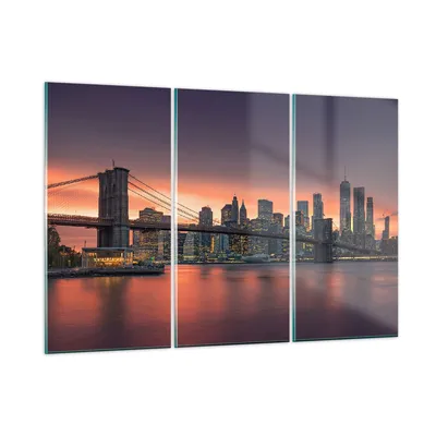 Produktbild von Bilder auf glas - New York Brücke Nacht - 165x110cm - Glasbilder - Wandbilder - Kunstdruck - zum Aufhängen bereit - Wanddekoration aus Glas - Glas Bilder - Wandbild auf Glas - GCE165x110-4048
