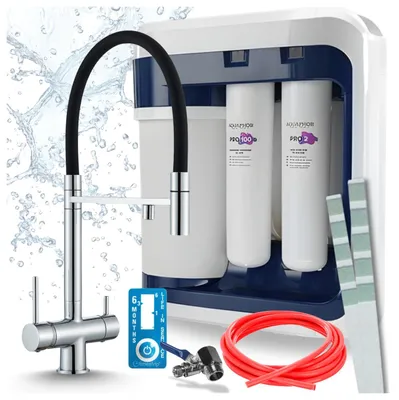 Produktbild von Ari 3-Wege-Küchenarmatur Highflex, Chrom, Ausziehbare Spültischarmatur Im Set Mit Aquaphor Ro-202S Pro Wasserfiltersystem
