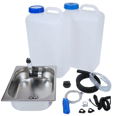 Produktbild von 12V Camping Spüle 100mm tief Bausatz mit 19L Kanister Spülbecken Waschbecken Set