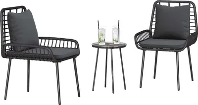 Image de Ensemble de salon de jardin vidaXL, 3 pièces, noir et anthracite, en polyrotin