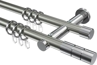 Produktbild von Interdeco Gardinenstange / Vorhangstange Edelstahl-Optik / Chrom, Typ Platon Elanto (Rillenzylinder), 20 mm Ø 2-läufig, 600 cm