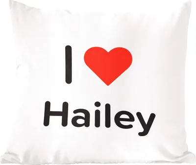Produktbild von MuchoWow® Zierkissen Sofakissen Wohnzimmer Dekokissen 50x50 cm Ich liebe - Hailey - Mädchen - Komfort - Sofakissen
