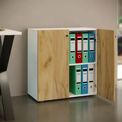 Produktbild von VCM Büroschrank mit 2 Fächern | moderner Aktenschrank mit Drehtüren | Maße ca. B. 70 x H. 74 x T. 40 cm - Lona 2-Fach
