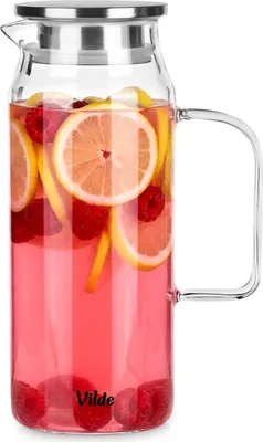 Produktbild von Vilde | Glaskaraffe mit Deckel - Wasserkrug 1,5L - Karaffe Glas - Wasserkaraffe - Spülmaschinenfest