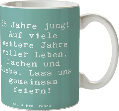 Produktbild von Mr. & Mrs. Panda Becher Spruch 68. Geburtstag Freude - Meeresbrise - Geschenk, besondere Anlässe, feiern, zusammen, Freundschaft, Happy Birthday, Tasse, Kaffeetasse, Pott