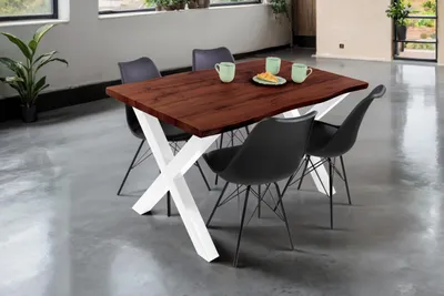 Produktbild von Esstisch Baumkante Holz-Optik Nussbaum 140 x 80 X-Gestell weiß JOSY