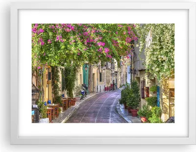 Produktbild von Gerahmtes Poster - Weißer Rahmen - Straße dekoration blumen griechenland - 40x30 cm - Wand Bild - Wanddeko - Wandbilder - Wandposter - Bilderrahmen - Bilder - Kunstdruck - Wandbild - P2WAA40x30-2429