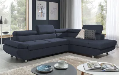 Produktbild von Ecksofa Sofa PANOS Stoff Esito Dunkelblau mit Schlaffunktion Ottomane Rechts