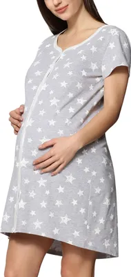 Image de Chemise de nuit de grossesse pour femme Be Mammy à manches courtes avec ouverture d'allaitement BE20-275 (mélange étoiles crème, XXL)