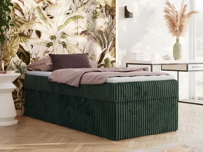 Obrázek produktu pro Kontinentální postel bez čela postele ZERO 90x200 - Středně tvrdé (H3) Multipocket | tmavě zelená Manšestr - Topper T25