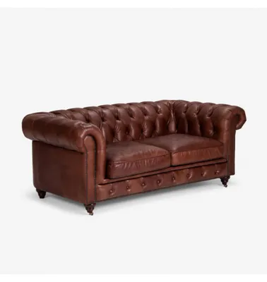 Produktbild von Chesterfield 2 Sitzer Klassische Luxus Barock Rokoko Sofa Braun Leder Couch Neu