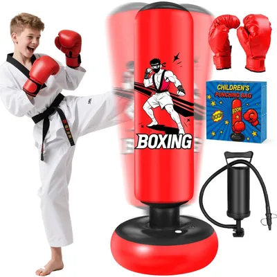 Image de Sac de frappe gonflable pour enfants, avec gants