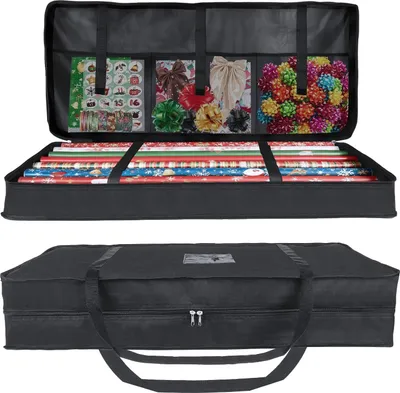 Produktbild von Aufbewahrungstasche für Geschenkpapier, wasserdichte, Gewebtes 600D Oxford-Material, Weihnachtspapier Geschenkpapierrollen Organizer mit 3 Fächern