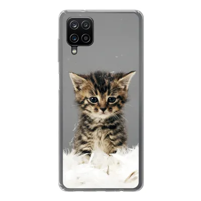 Produktbild von MuchoWow® Handyhülle Schutzhülle Hülle für Samsung Galaxy A12 Katze - Kätzchen - Federn Silikon Softcase Handy Hülle - Bild