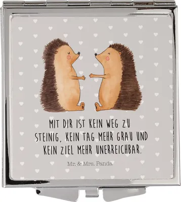 Produktbild von Mr. & Mrs. Panda Kosmetikspiegel Igel Liebe - Grau Pastell - Geschenk, Hochzeit, Kleiner Spiegel, Klappspiegel, Schminkspiegel, Hochzeitstag, Handspiegel, Freundin