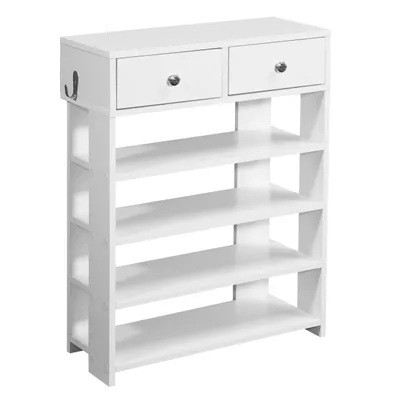 Produktbild von Design Schuhregal 60 x 79 x 24 cm Flurregal Weiß, Regal mit zwei Schubladen, Hohes Standregal mit 4 Fächern